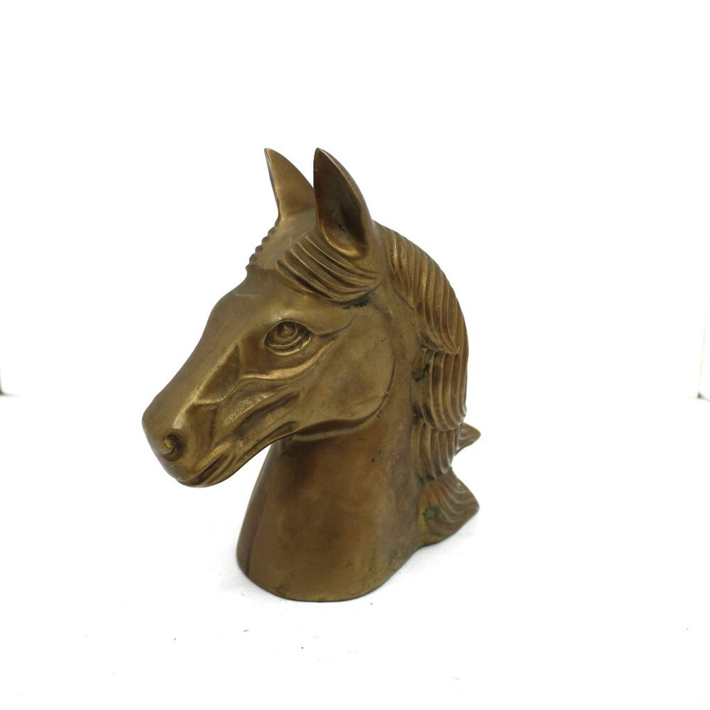 Mid Century Modern (MCM) Brass Horse Head Sculpture Aged Patina
